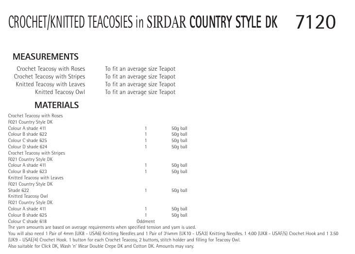 Sirdar Tea Cosies Crochet/Knitting Pattern in Sirdar Country Style DK 7120P PDF DOWNLOAD