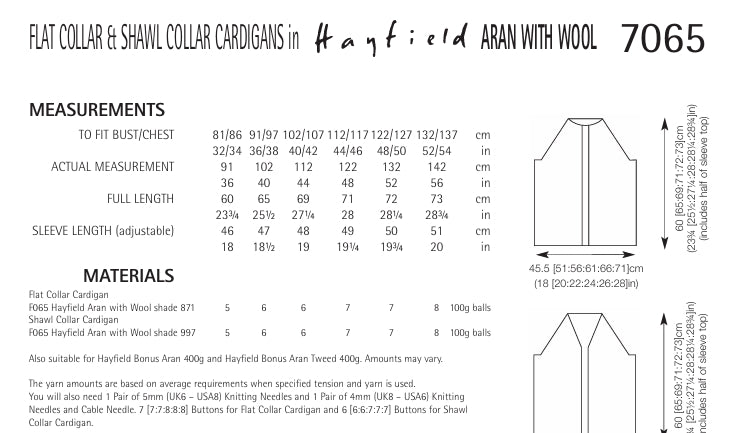Hayfield Flat Collar and Shawl Collar Cardigans Knitting Pattern in Hayfield Aran with Wool 7065P PDF DOWNLOAD