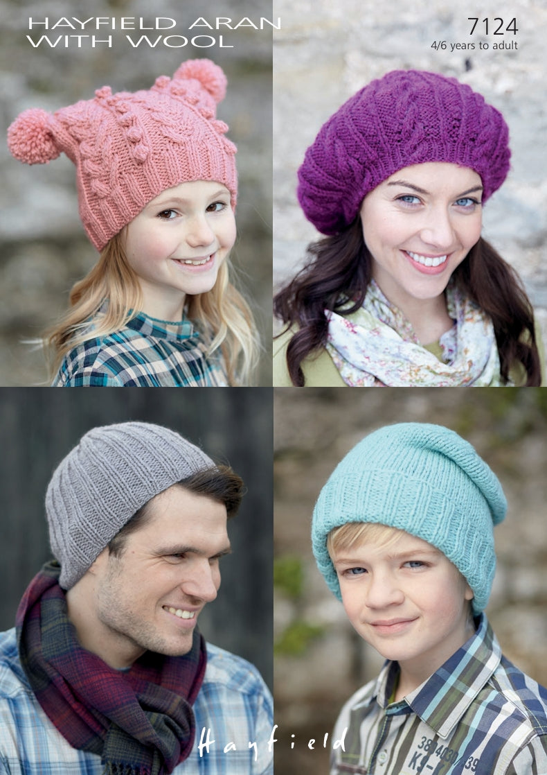 Hayfield Hats Knitting Pattern in Hayfield Aran with Wool 7124P PDF DOWNLOAD