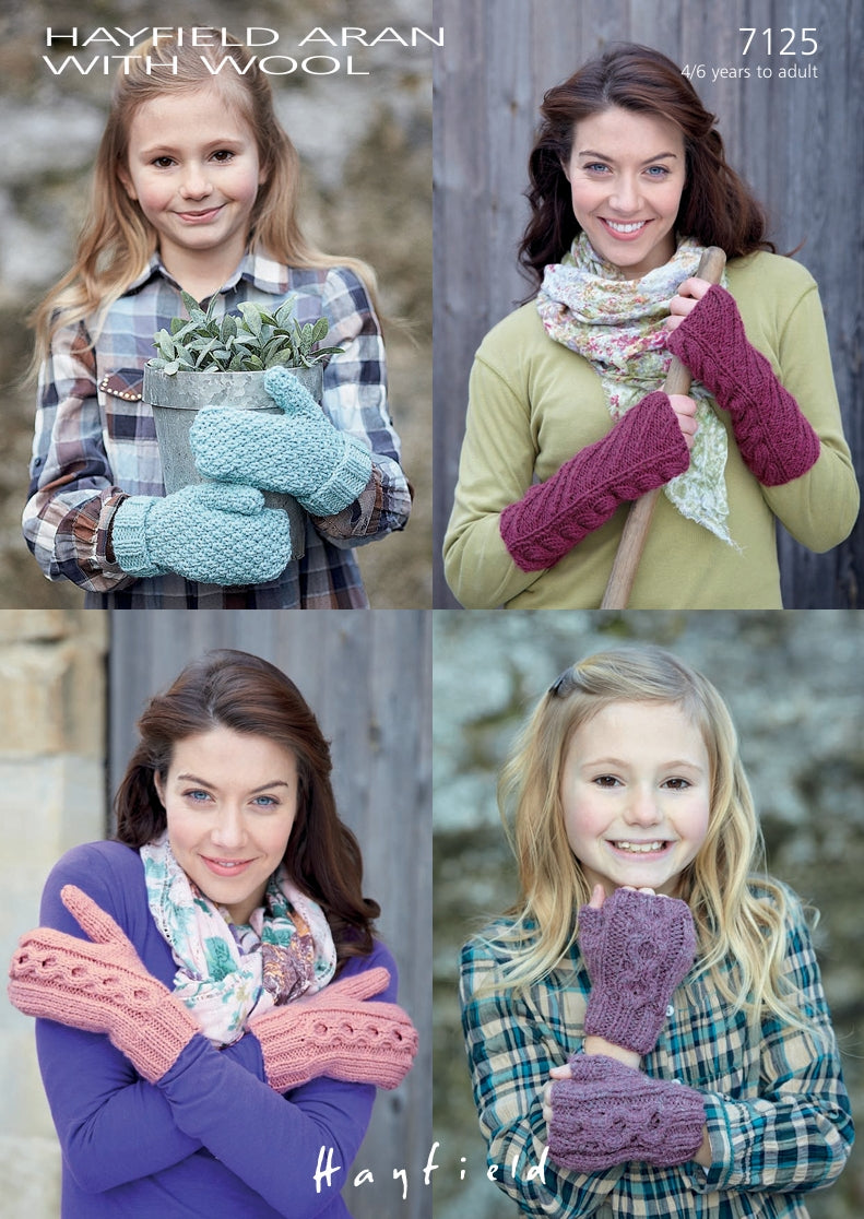 Hayfield Mittens and Wrist Warmers Knitting Pattern in Hayfield Aran with Wool 7125P PDF DOWNLOAD