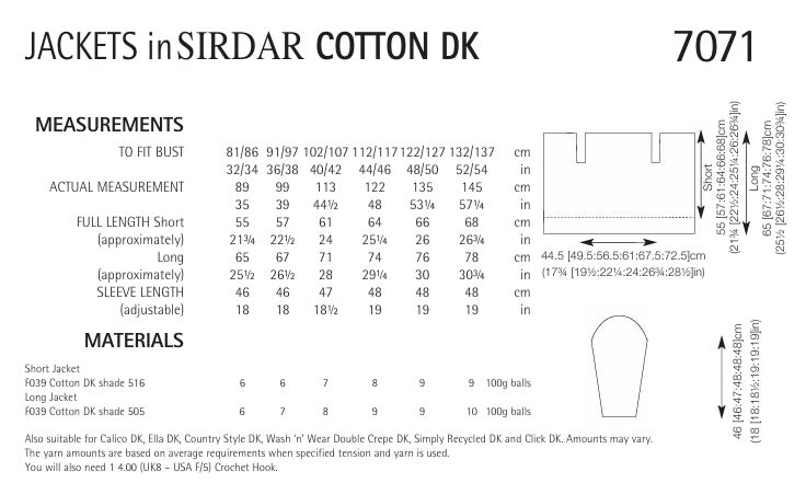 Sirdar Jackets Crochet Pattern in Sirdar Cotton DK 7071P PDF DOWNLOAD