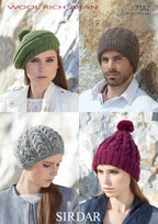 Sirdar Hats Knitting Pattern in Sirdar Wool Rich Aran 7182P PDF DOWNLOAD