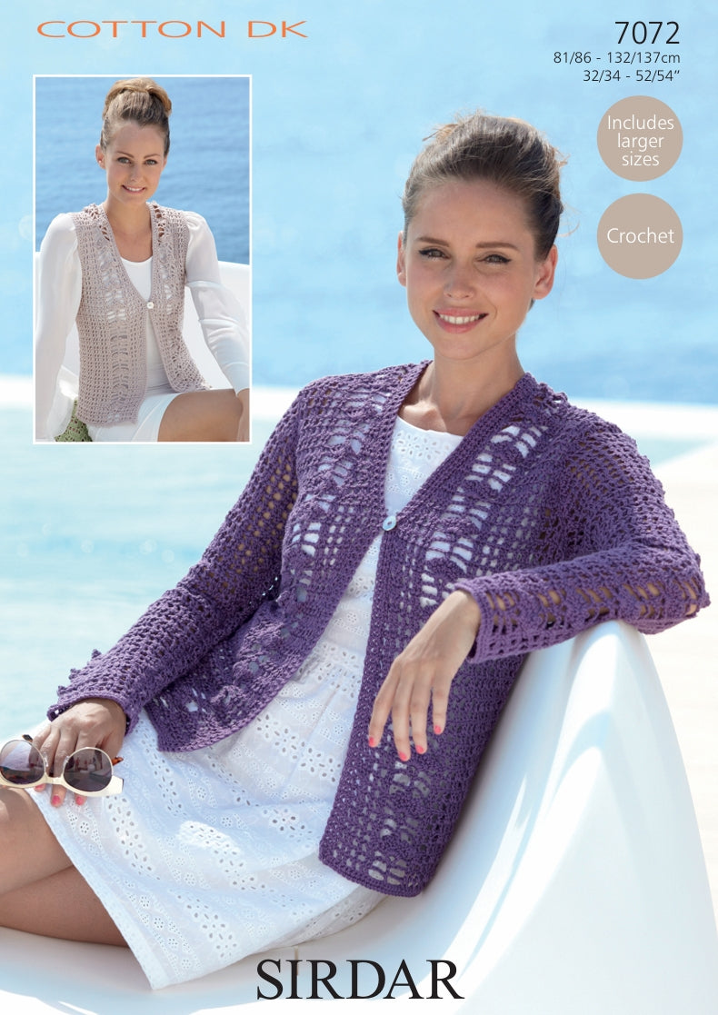 Sirdar Cardigan and Waistcoat Crochet Pattern in Sirdar Cotton DK 7072P PDF DOWNLOAD