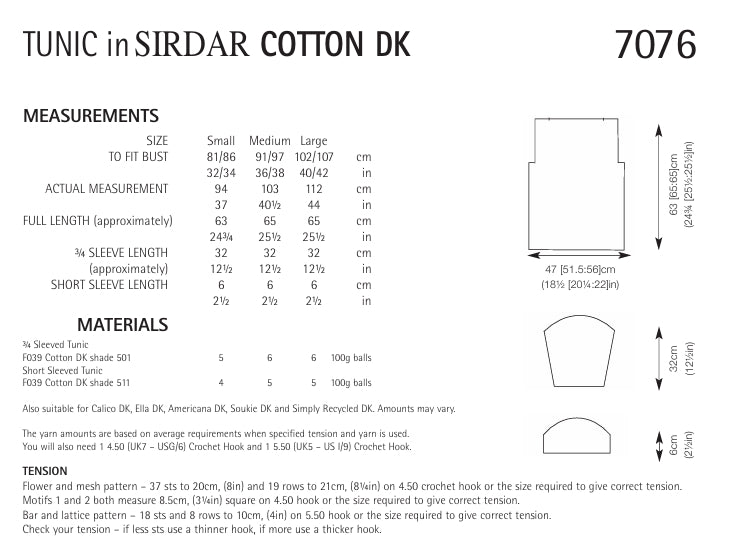 Sirdar Tunic Crochet Pattern in Sirdar Cotton DK 7076P PDF DOWNLOAD