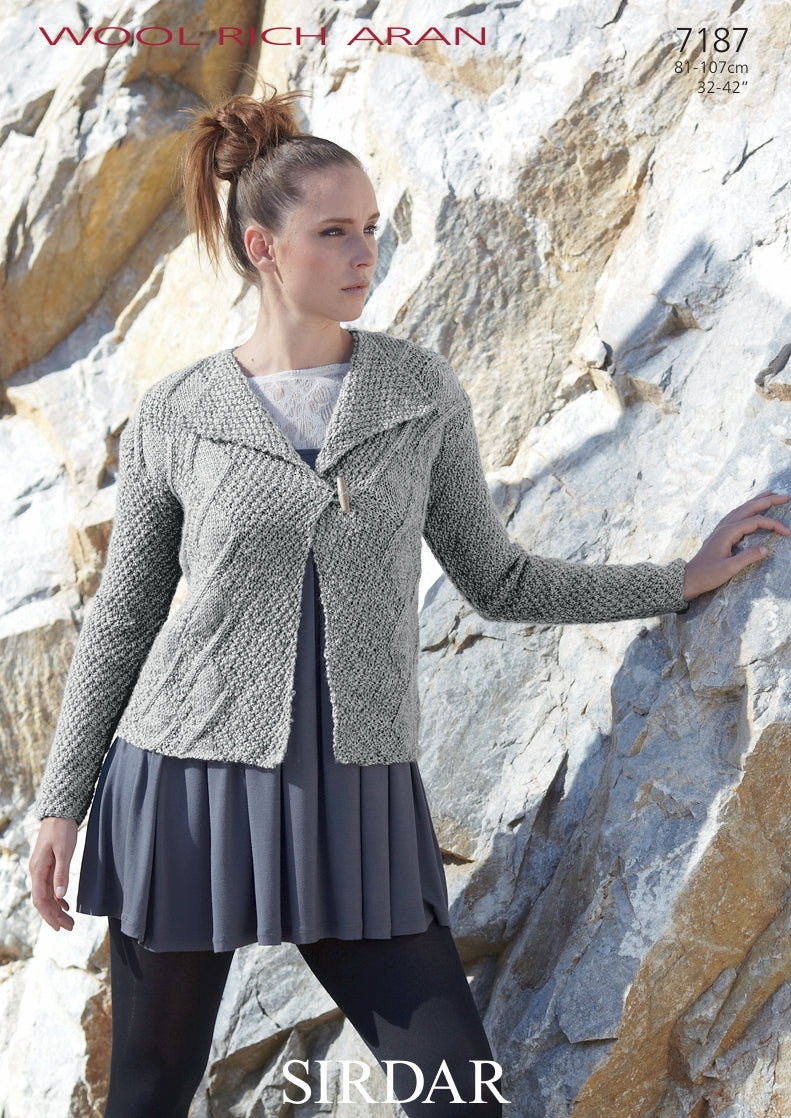 Sirdar Woman's Jacket Knitting Pattern in Sirdar Wool Rich Aran 7187P PDF DOWNLOAD