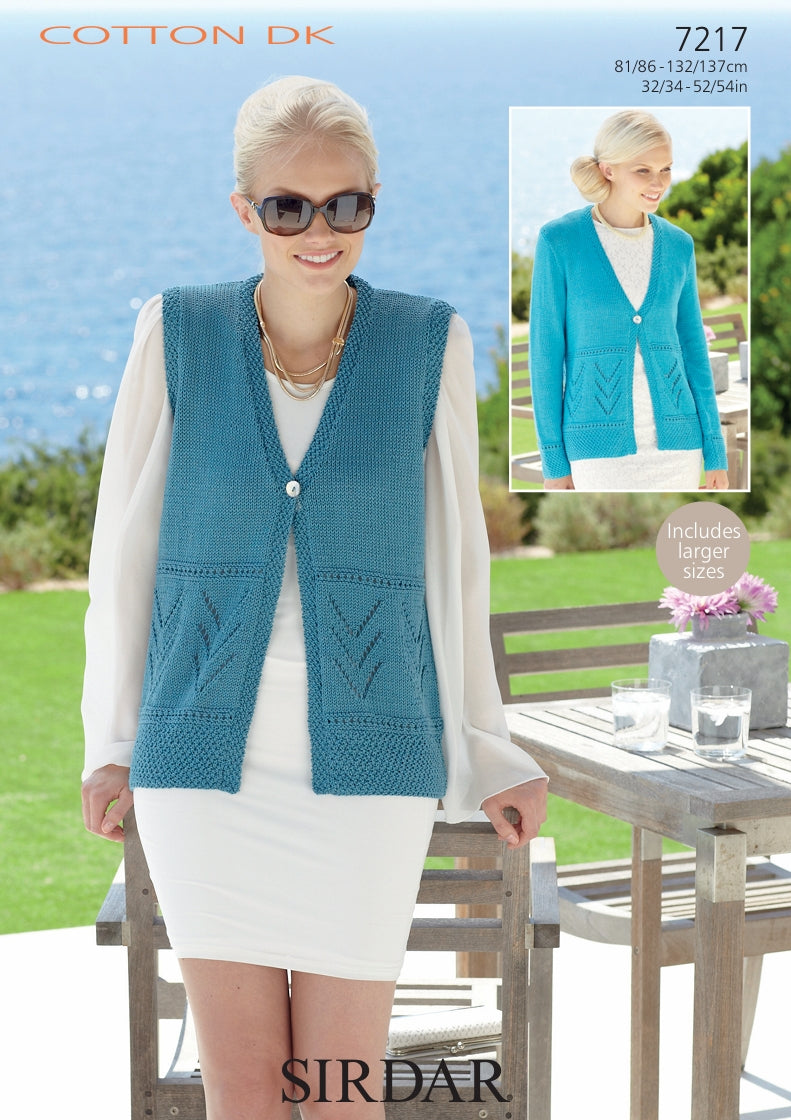 Sirdar Cardigan and Waistcoat Knitting Pattern in Sirdar Cotton DK 7217P PDF DOWNLOAD