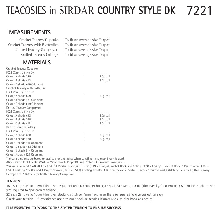 Sirdar Teacosies Knitting Pattern in Sirdar Country Style DK 7221P PDF DOWNLOAD