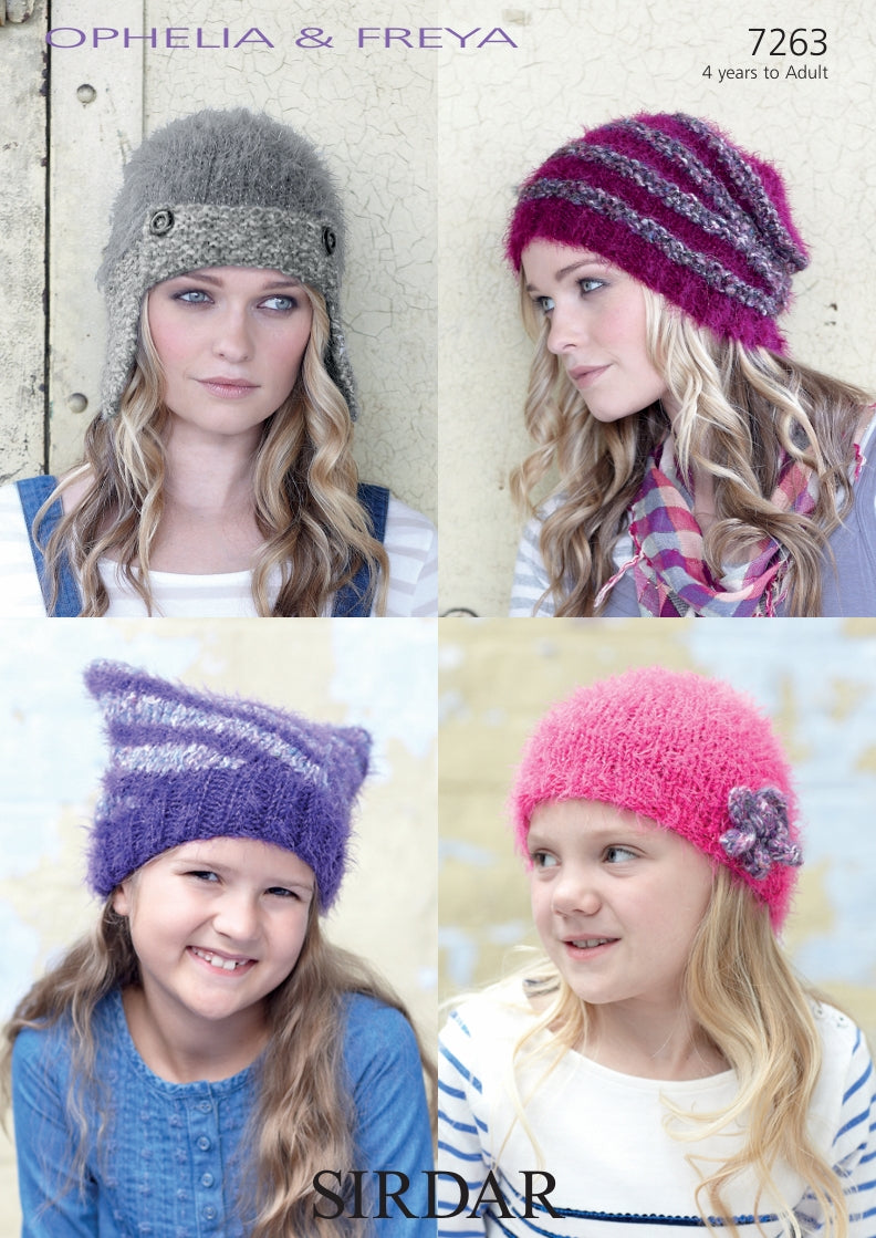 Sirdar Hats Knitting Pattern in Sirdar Ophelia and Freya 7263P PDF DOWNLOAD