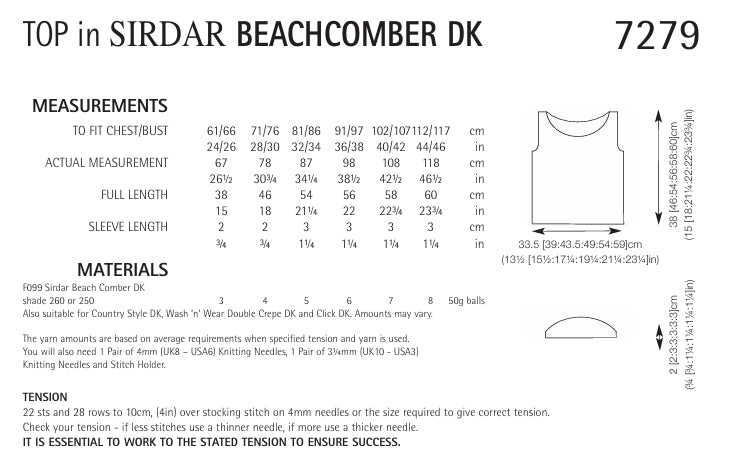 Sirdar Top Knitting Pattern in Sirdar Beachcomber DK 7279P PDF DOWNLOAD