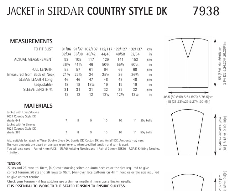 Sirdar Jacket Knitting Pattern in Country Style DK 7938P PDF DOWNLOAD