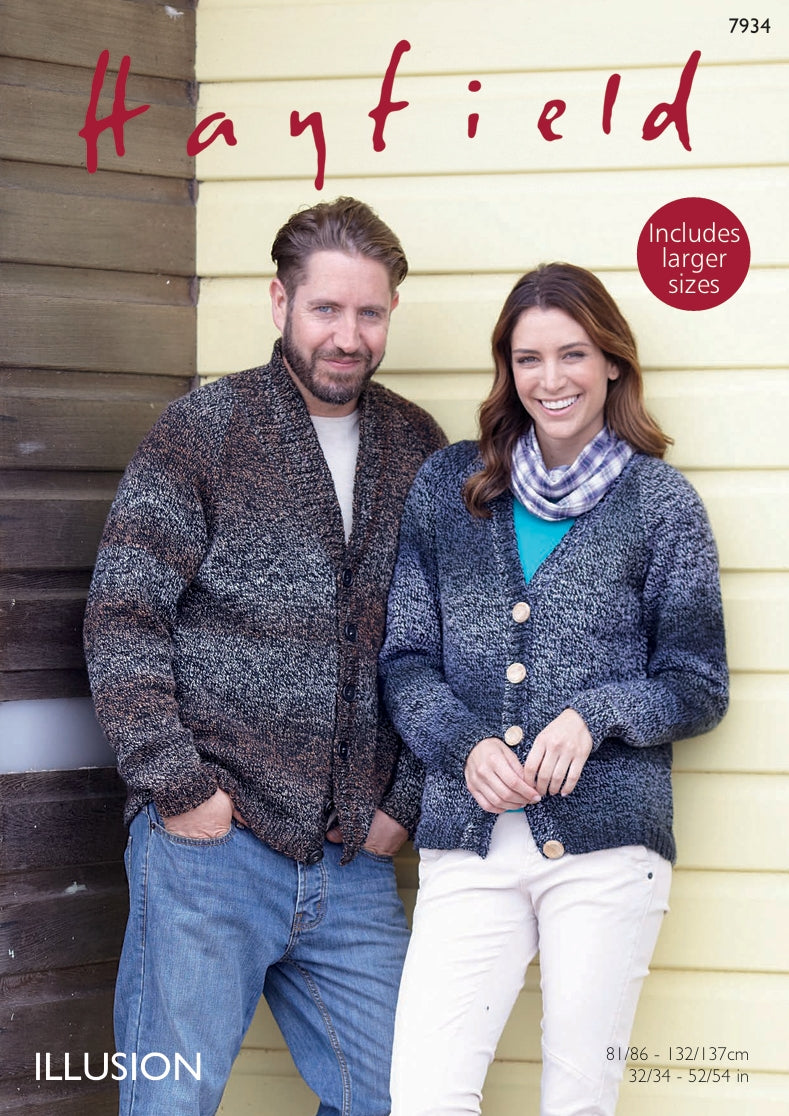 Hayfield Shawl Collar and V Neck Cardigans Knitting Pattern in Hayfield Illusion DK 7934P PDF DOWNLOAD