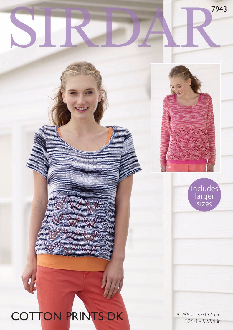 Sirdar Sweaters Knitting Pattern in Cotton Prints DK 7943P PDF DOWNLOAD