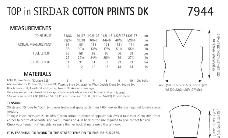 Sirdar Top Crochet Pattern in Cotton Prints DK 7944P PDF DOWNLOAD