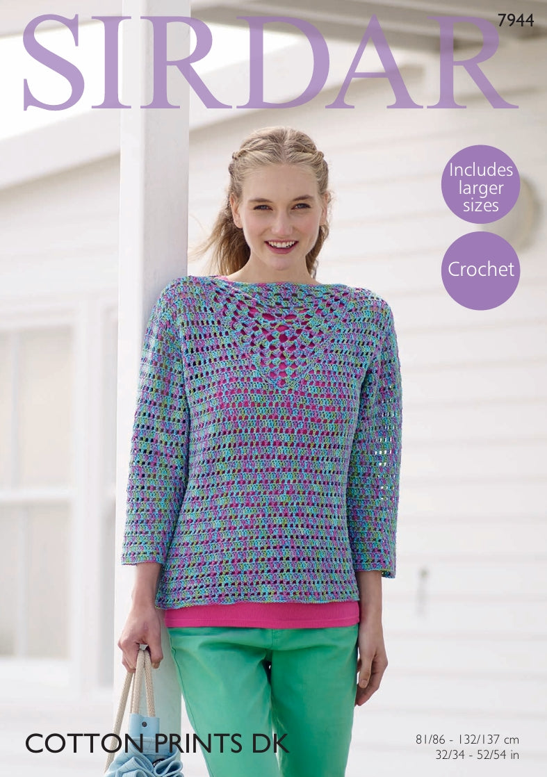 Sirdar Top Crochet Pattern in Cotton Prints DK 7944P PDF DOWNLOAD