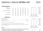 Sirdar Cardigan Knitting Pattern in Sirdar Cotton 4ply 7311P PDF DOWNLOAD