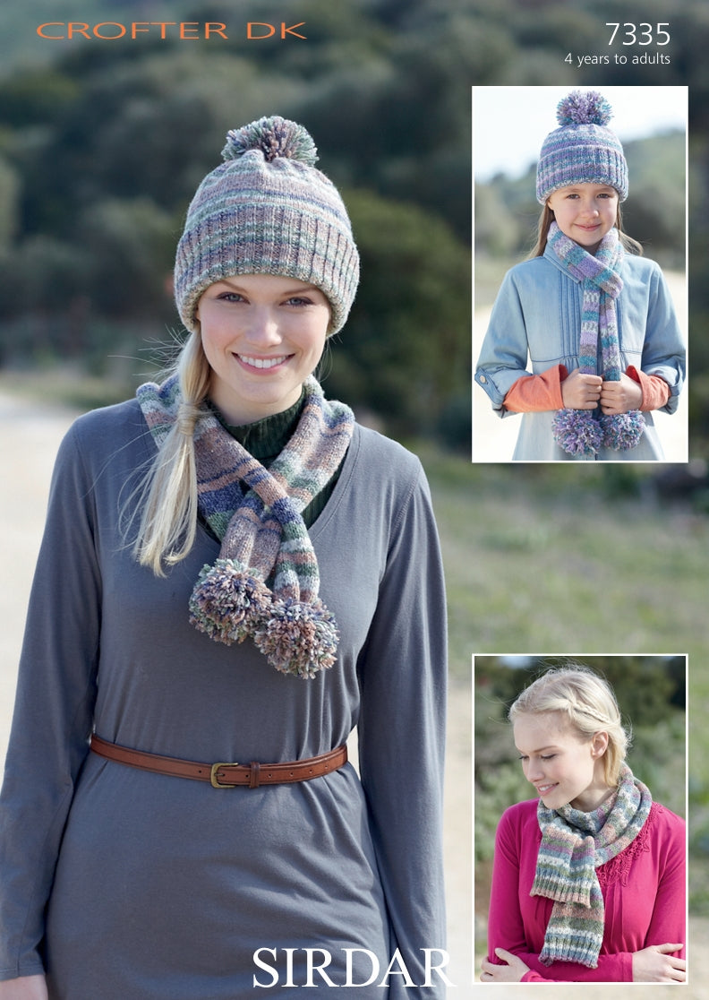 Sirdar Hats and Scarves Knitting Pattern in Sirdar Crofter DK 7335P PDF DOWNLOAD