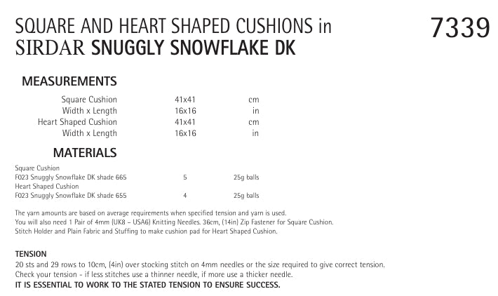 Sirdar Square and Heart Shaped Cushions Knitting Pattern in Sirdar Snowflake DK 7339P PDF DOWNLOAD