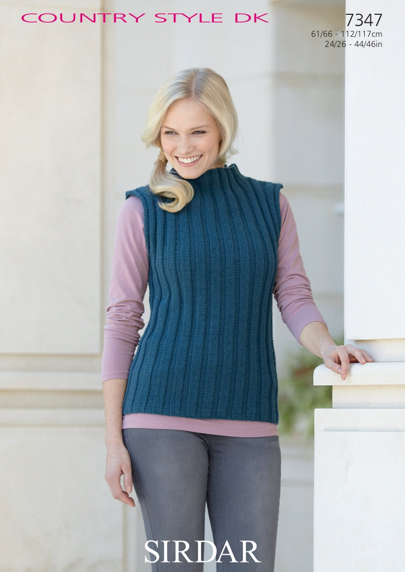 Sirdar Sweater and Sleeveless Top Knitting Pattern in Sirdar Country Style DK 7347P PDF DOWNLOAD