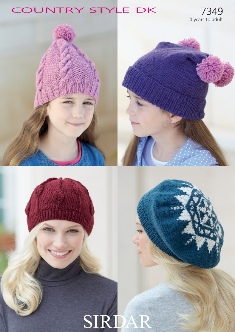 Sirdar Hats Knitting Pattern in Sirdar Country Style DK 7349P PDF DOWNLOAD