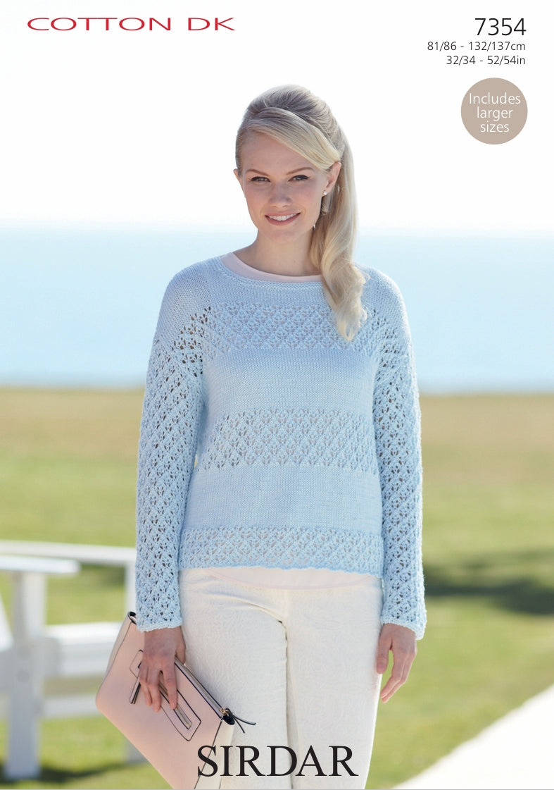 Sirdar Womans Sweater Knitting Pattern in Sirdar Cotton DK 7354P PDF DOWNLOAD
