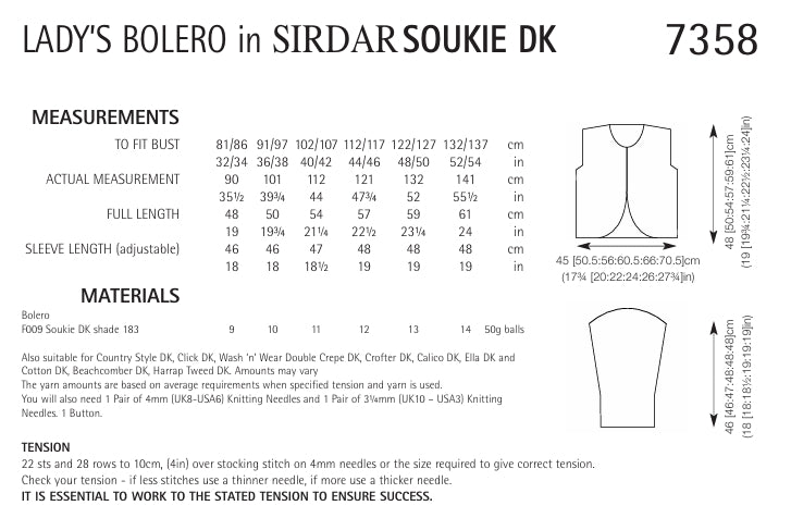 Sirdar Ladys Bolero Knitting Pattern in Sirdar Soukie DK 7358P PDF DOWNLOAD