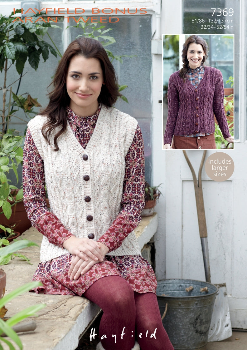 Hayfield Waistcoat and Cardigan Knitting Pattern in Hayfield Bonus Aran Tweed 7369P PDF DOWNLOAD