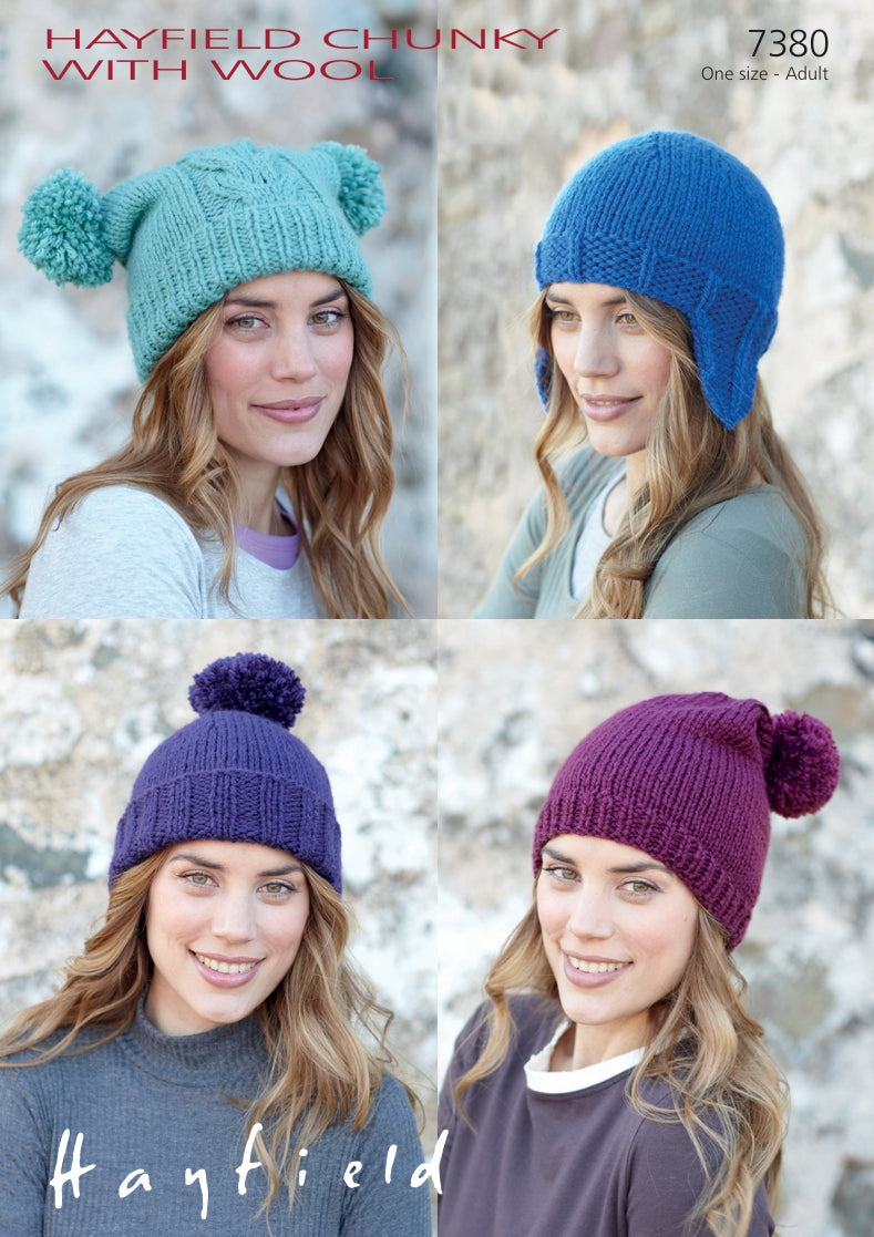 Hayfield Hats Knitting Pattern in Hayfield Chunky with Wool 7380P PDF DOWNLOAD