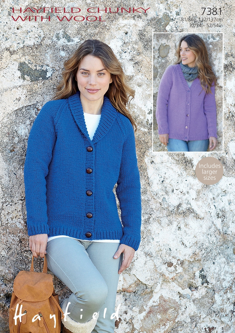Hayfield Cardigans Knitting Pattern in Hayfield Chunky with Wool 7381P PDF DOWNLOAD