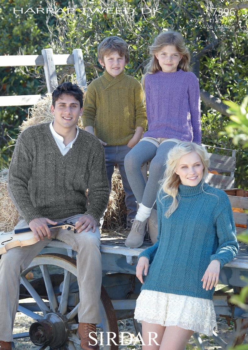 Sirdar Family Sweaters Knitting Pattern in Sirdar Harrap Tweed DK 7396P PDF DOWNLOAD