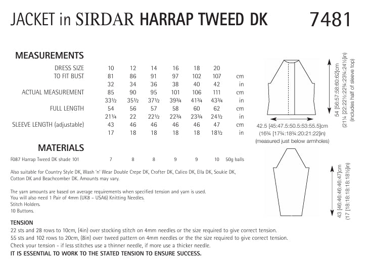 Sirdar Jacket Knitting Pattern in Sirdar Harrap Tweed DK 7481P PDF DOWNLOAD