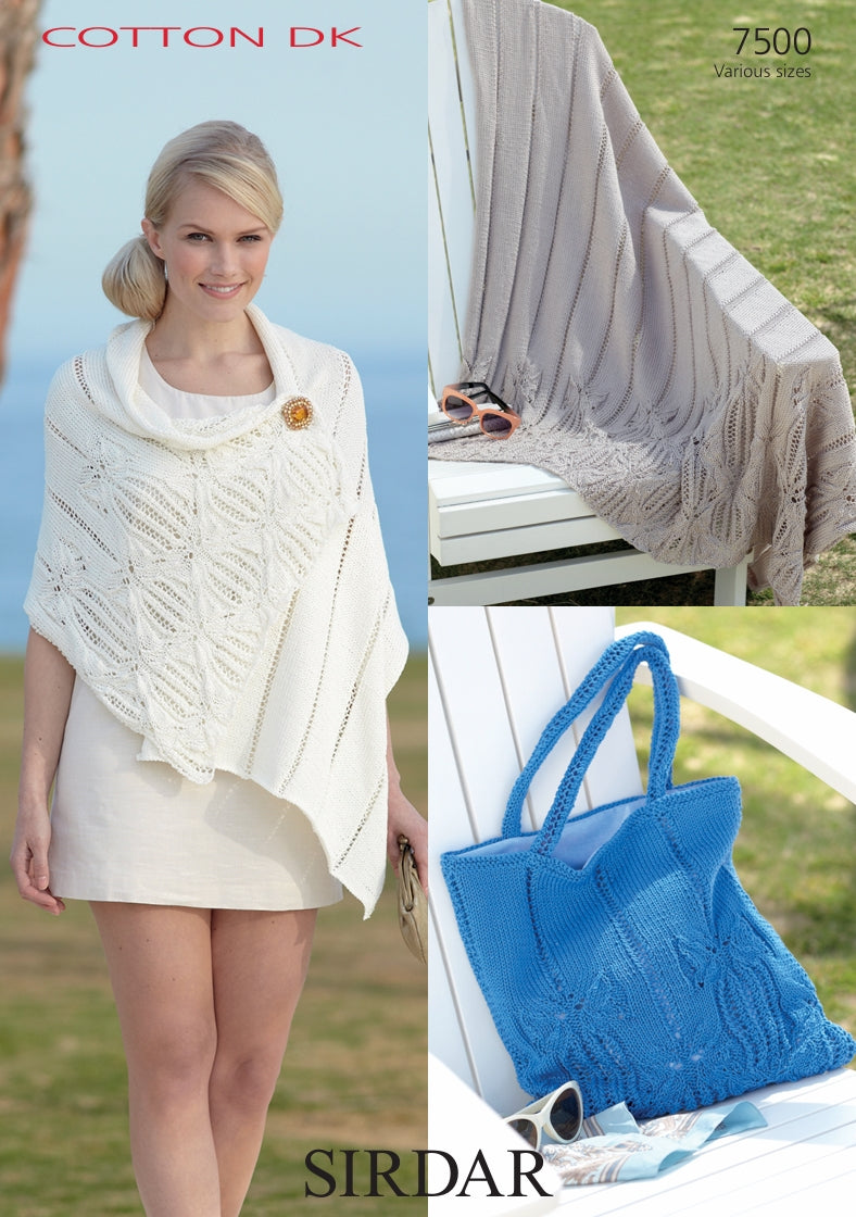 Sirdar Throw, Wrap and Bag Knitting Pattern in Sirdar Cotton DK 7500P PDF DOWNLOAD