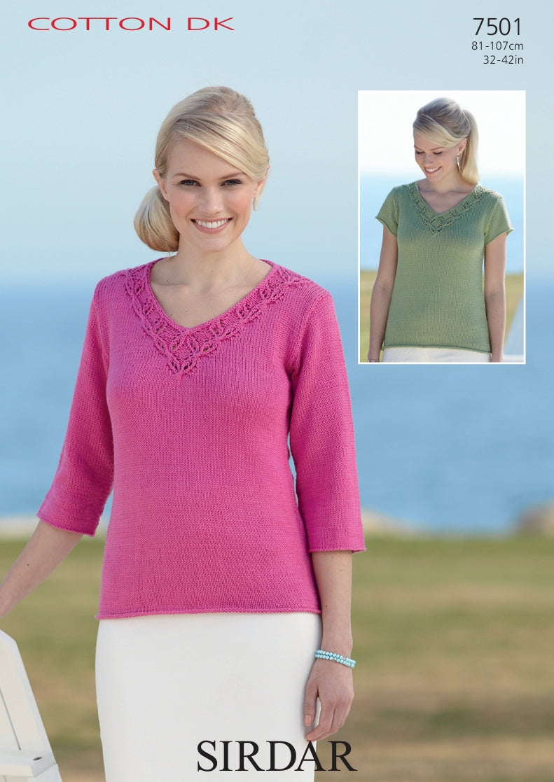 Sirdar Sweaters Knitting Pattern in Sirdar Cotton DK 7501P PDF DOWNLOAD