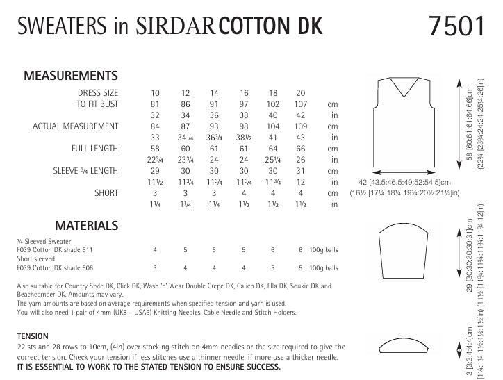 Sirdar Sweaters Knitting Pattern in Sirdar Cotton DK 7501P PDF DOWNLOAD