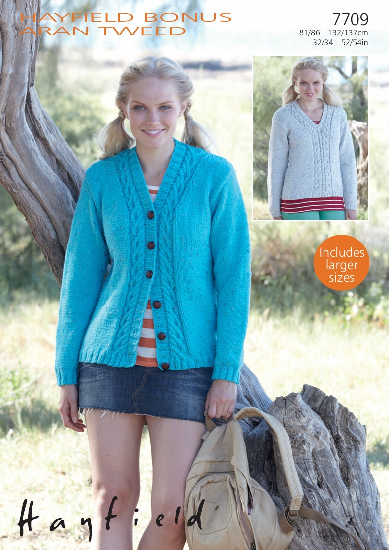 Hayfield Sweater and Cardigan Knitting Pattern in Hayfield Bonus Aran Tweed 7709P PDF DOWNLOAD