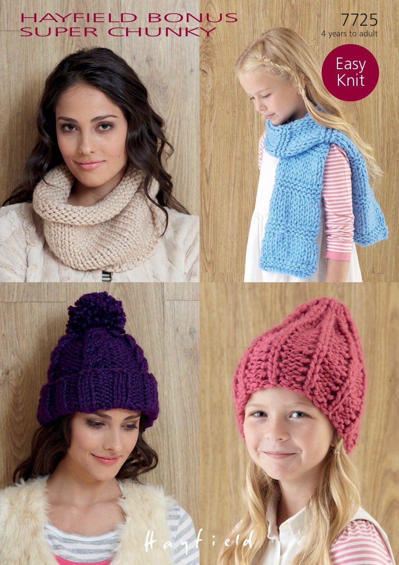 Hayfield Hats Knitting Pattern in Hayfield Bonus Super Chunky 7725P PDF DOWNLOAD