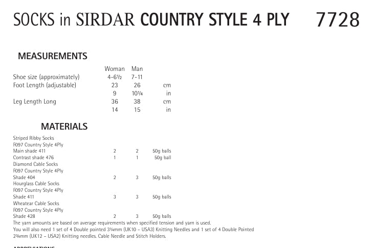 Sirdar Socks Knitting Pattern in Sirdar Country Style 4ply 7728P PDF DOWNLOAD