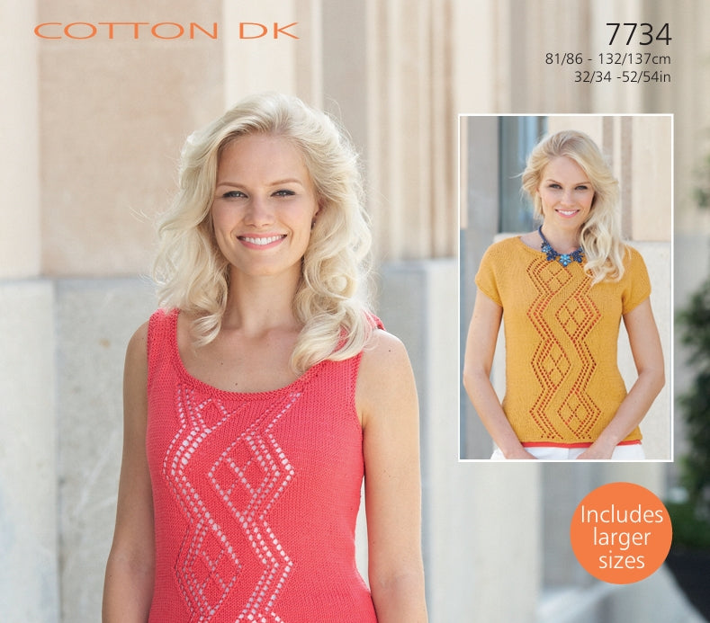 Sirdar Top and Vest Top Knitting Pattern in Sirdar Cotton DK 7734P PDF DOWNLOAD
