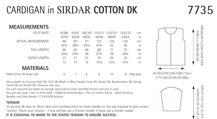 Sirdar Cardigan Knitting Pattern in Sirdar Cotton DK 7735P PDF DOWNLOAD