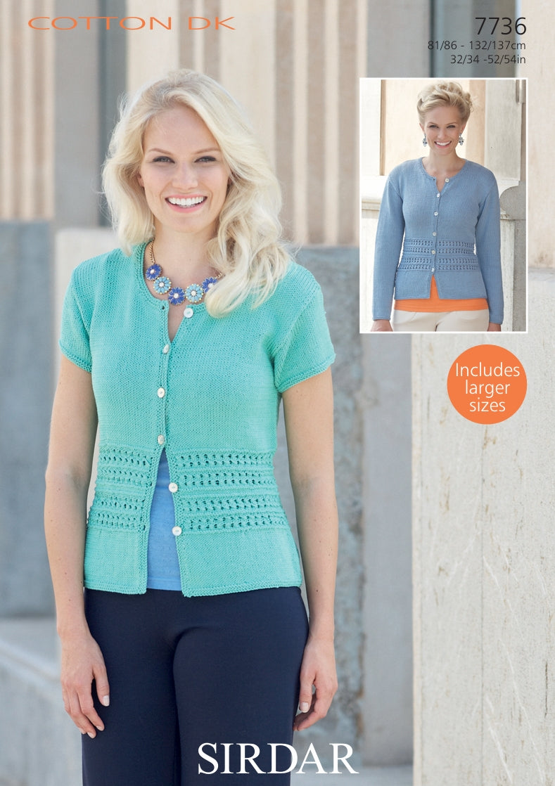 Sirdar Cardigans Knitting Pattern in Sirdar Cotton DK 7736P PDF DOWNLOAD