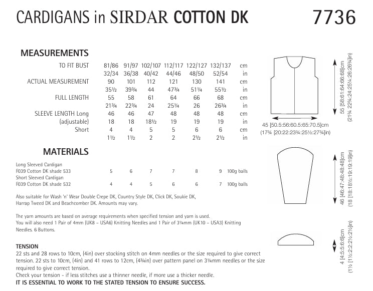 Sirdar Cardigans Knitting Pattern in Sirdar Cotton DK 7736P PDF DOWNLOAD