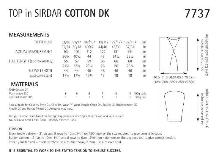 Sirdar Top Crochet Pattern in Sirdar Cotton DK 7737P PDF DOWNLOAD
