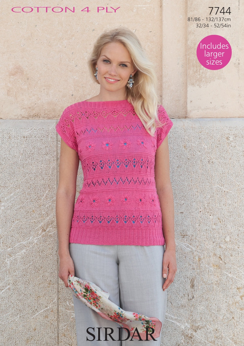 Sirdar Top Knitting Pattern in Sirdar Cotton 4ply 7744P PDF DOWNLOAD