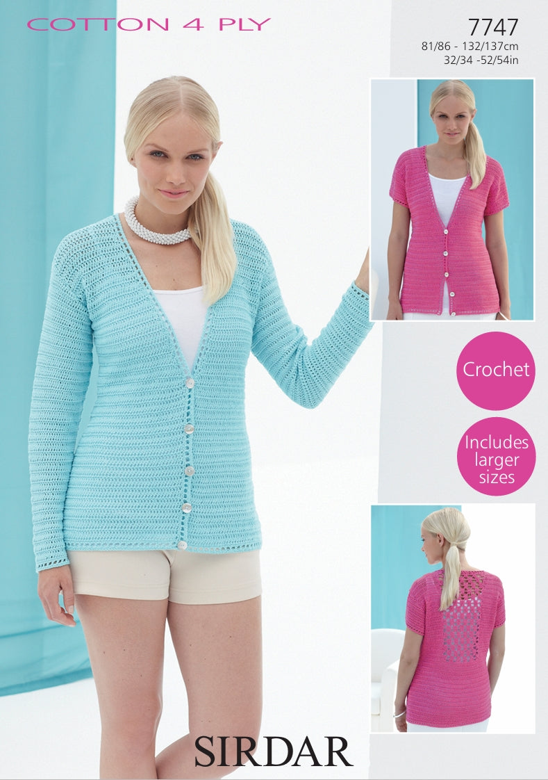 Sirdar Cardigan Crochet Pattern in Sirdar Cotton 4ply 7747P PDF DOWNLOAD