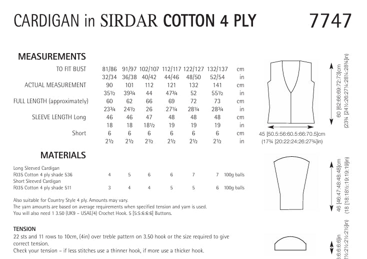 Sirdar Cardigan Crochet Pattern in Sirdar Cotton 4ply 7747P PDF DOWNLOAD