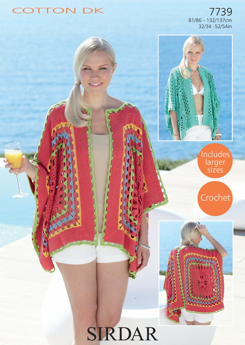 Sirdar Kimono Jacket Crochet Pattern in Sirdar Cotton DK 7739P PDF DOWNLOAD