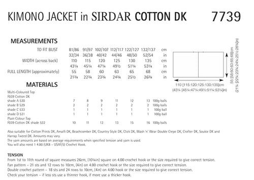 Sirdar Kimono Jacket Crochet Pattern in Sirdar Cotton DK 7739P PDF DOWNLOAD