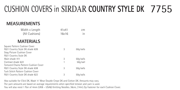 Sirdar Cushion Covers Knitting Pattern in Sirdar Country Style DK 7755P PDF DOWNLOAD