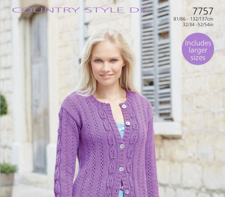 Sirdar Cardigan Knitting Pattern in Sirdar Country Style DK 7757P PDF DOWNLOAD