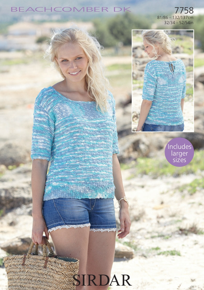Sirdar Top Knitting Pattern in Sirdar Beachcomber DK 7758P PDF DOWNLOAD