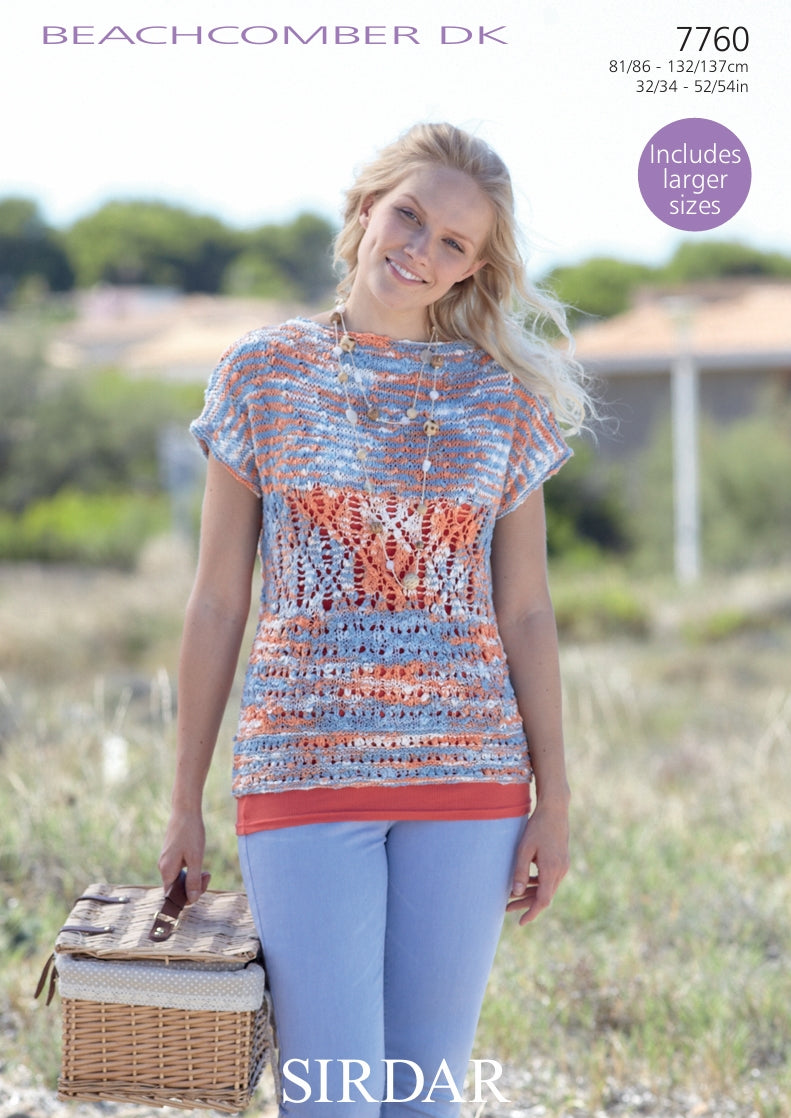 Sirdar Top Knitting Pattern in Sirdar Beachcomber DK 7760P PDF DOWNLOAD